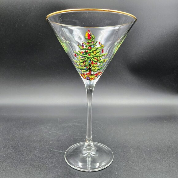 Spode Christmas Tree Martini Cocktail Estate Glass Stemware Santa Read - Picture 1 of 15